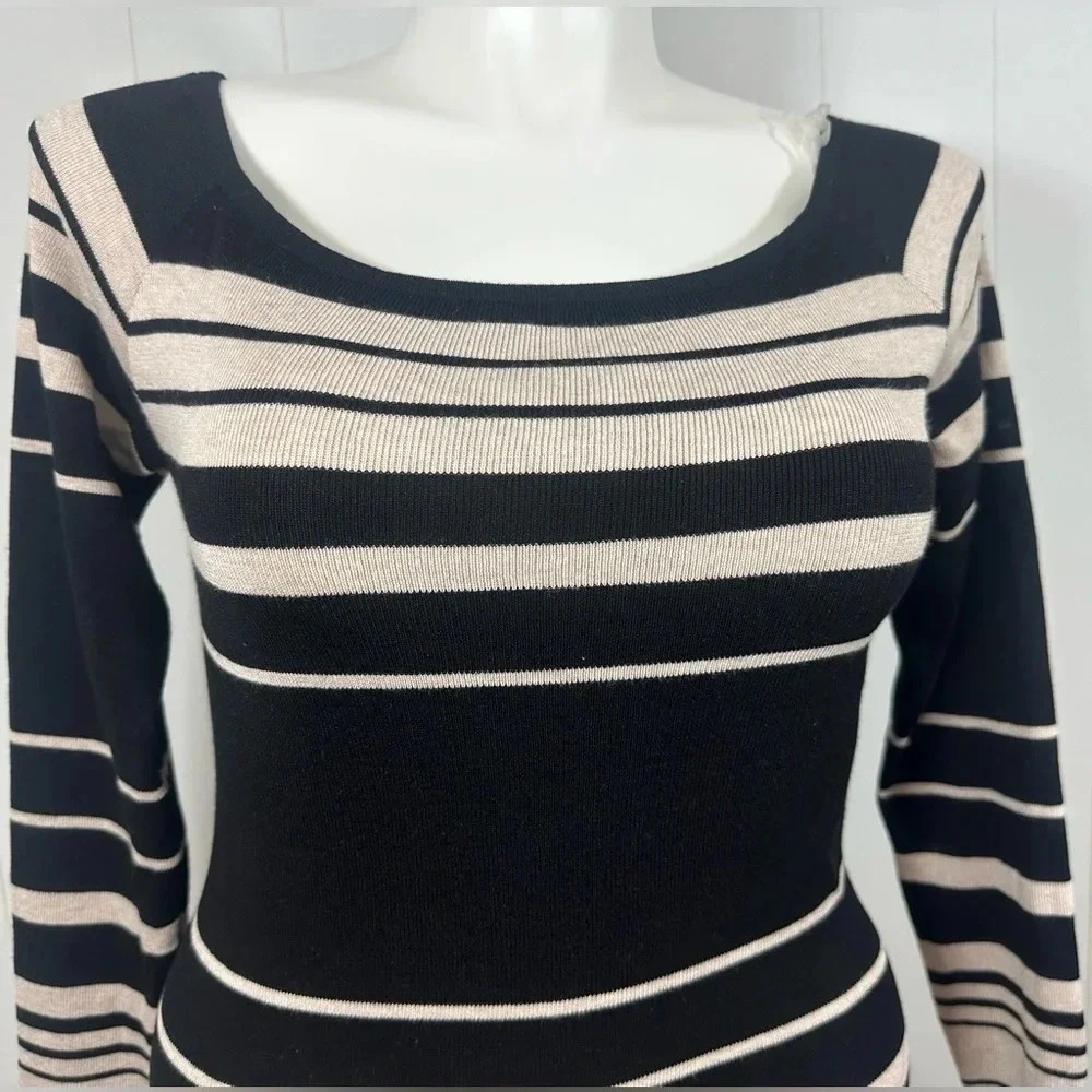Jolie & Joy Plus Sz 3X Stripped Beige/ Black Long Sleeve Knit Dress - Picture 2 of 12
